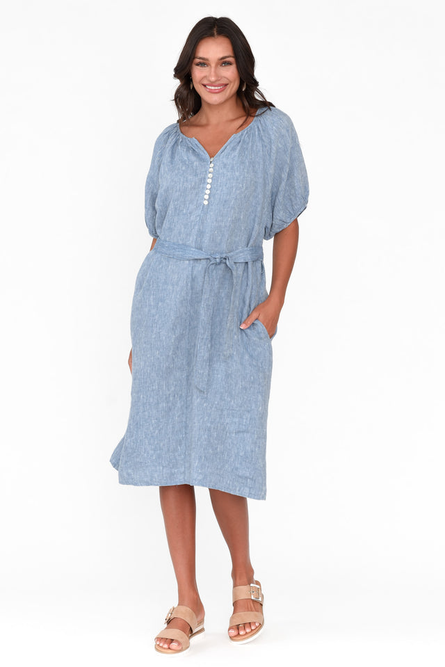 Padma Blue Linen Tie Dress