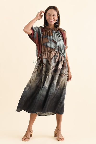 Palisades Mocha Floral Silk Dress