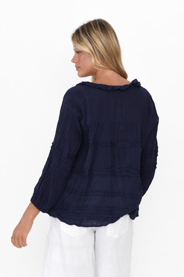 Palmer Navy Cotton Long Sleeve Top