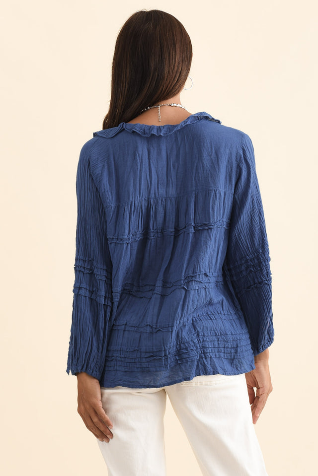 Palmer Navy Cotton Long Sleeve Top,Brunette model,alt text|model:Cara image 5