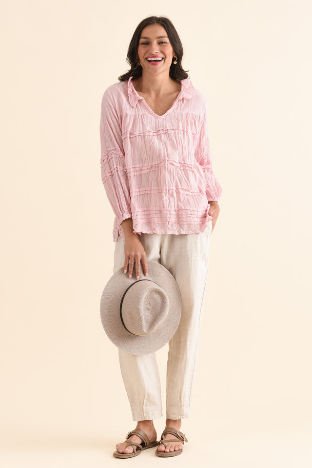 Palmer Pink Cotton Long Sleeve Top,Full Body,Brunette model,alt text|model:Brontie