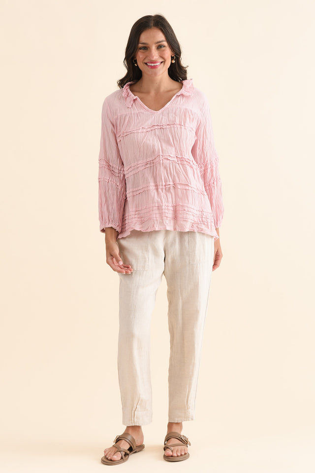 Palmer Pink Cotton Long Sleeve Top,Full Body,Brunette model,alt text|model:Brontie image 6