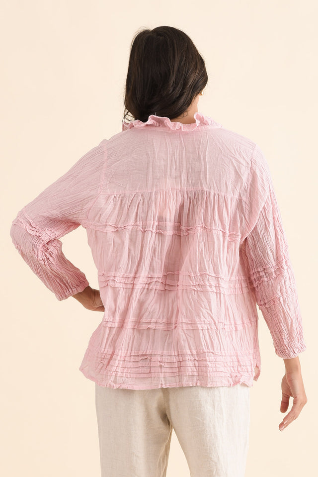 Palmer Pink Cotton Long Sleeve Top,Back,Brunette model,alt text|model:Brontie image 4