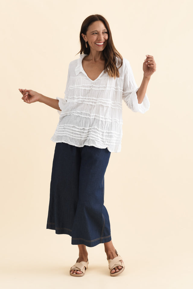 Palmer White Cotton Long Sleeve Top,Brunette model,alt text|model:Cara image 9