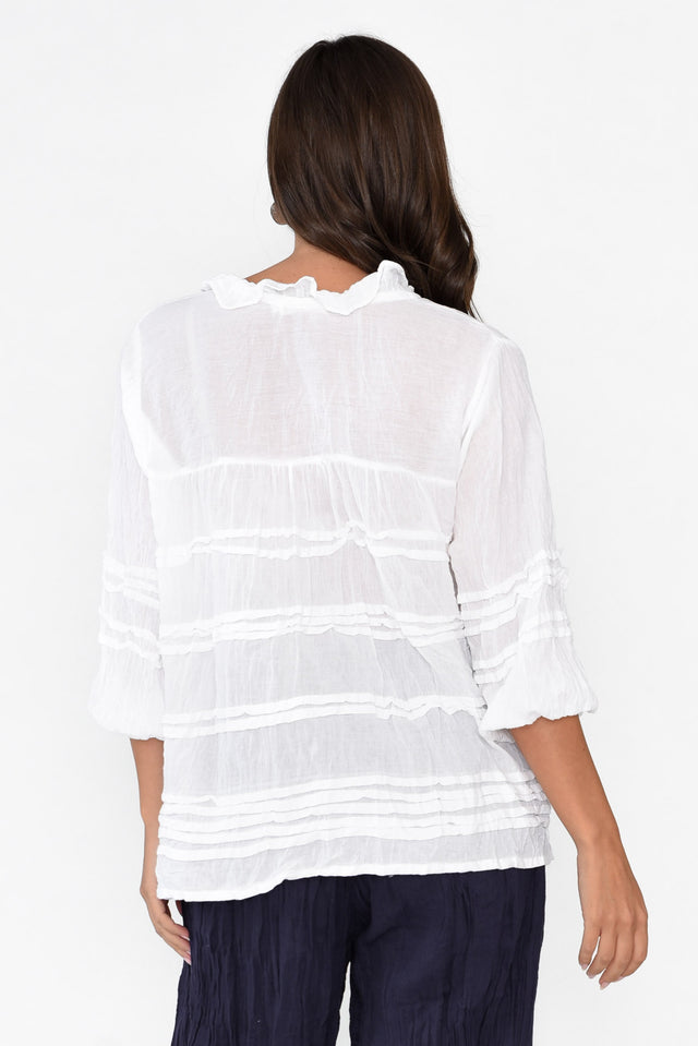 Palmer White Cotton Long Sleeve Top