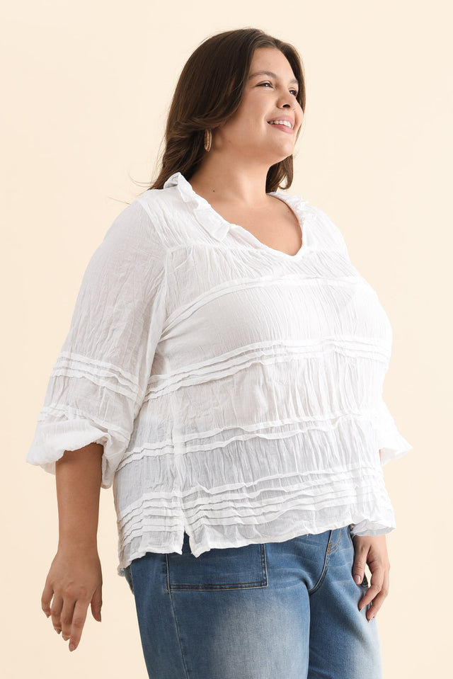 Palmer White Cotton Long Sleeve Top,Brunette model,alt text|model:Gabby image 12