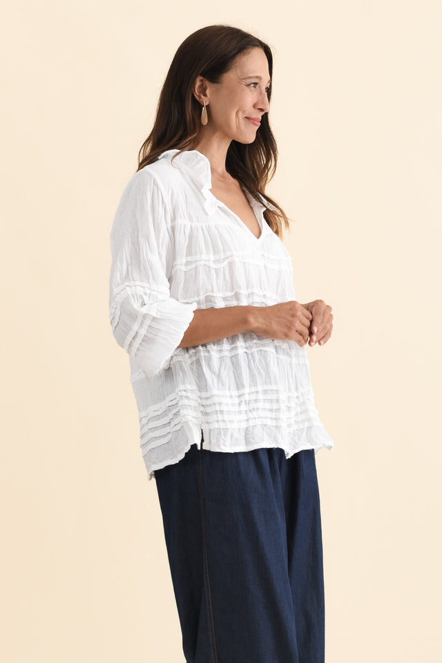 Palmer White Cotton Long Sleeve Top,Brunette model,alt text|model:Cara image 5