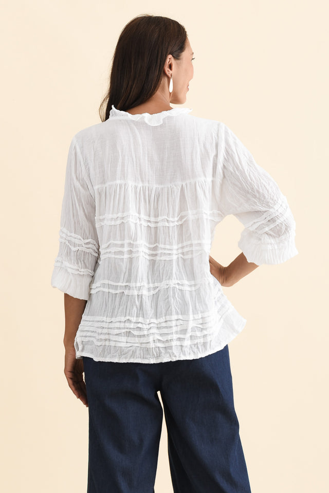 Palmer White Cotton Long Sleeve Top,Brunette model,alt text|model:Cara image 6