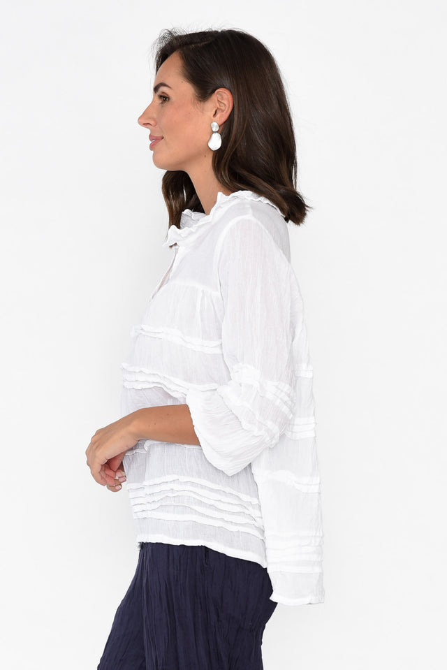 Palmer White Cotton Long Sleeve Top