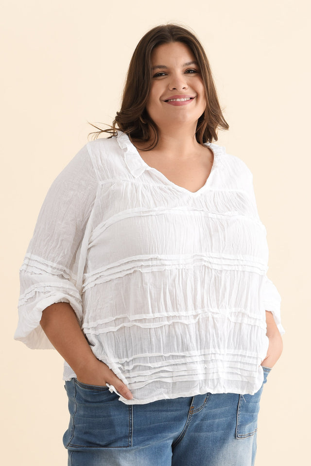 Palmer White Cotton Long Sleeve Top,Brunette model,plus-size,curve-basics,curve-tops,plus-size-sleeved-tops,plus-size-cotton-tops,plus-size-basic-tops,alt text|model:Gabby image 10