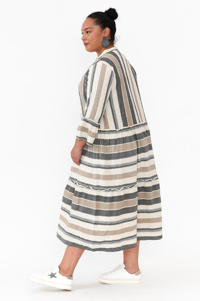 Paloma Natural Stripe Cotton Midi Dress