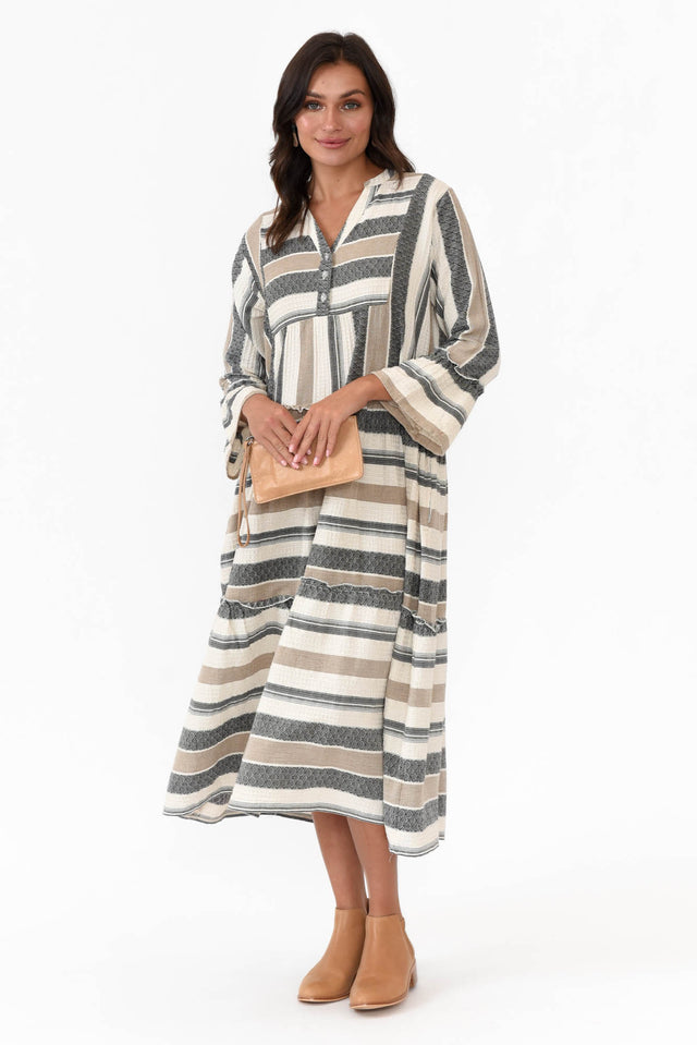Paloma Natural Stripe Cotton Midi Dress