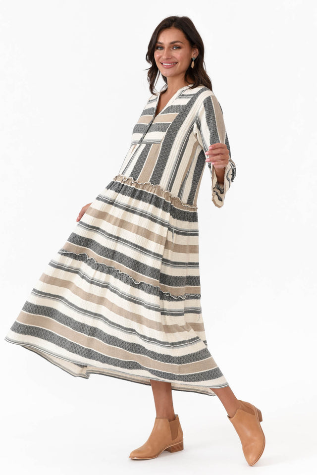 Paloma Natural Stripe Cotton Midi Dress