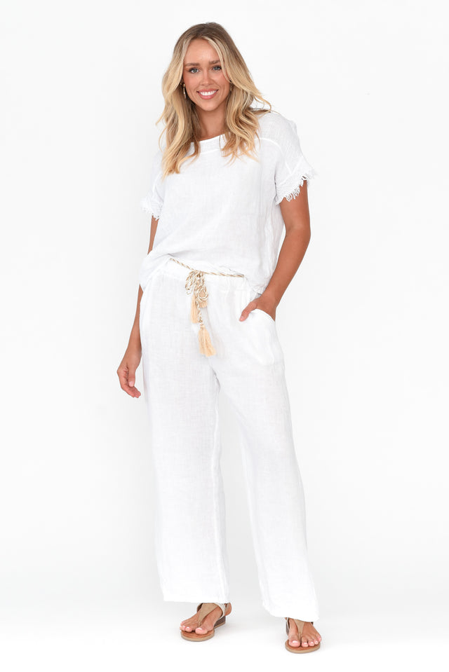 Palsea White Linen Tassel Pants
