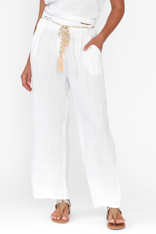 Palsea White Linen Tassel Pants