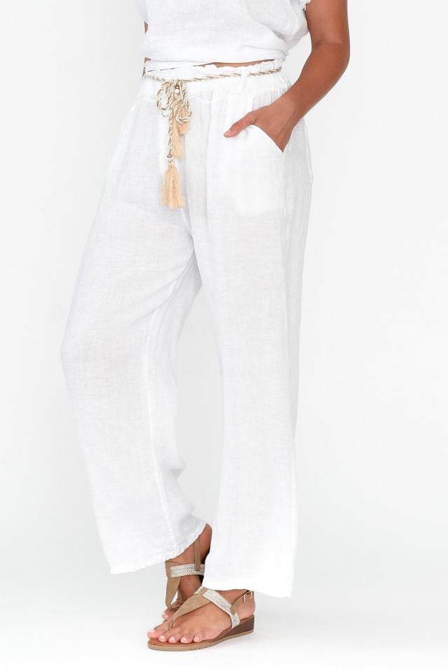 Palsea White Linen Tassel Pants