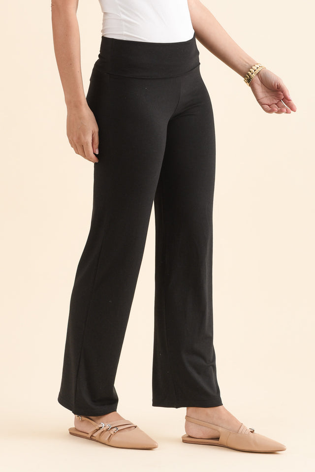 Pamela Black Bamboo Pants - Petite,Side,Brunette model,alt text|model:MJ image 4