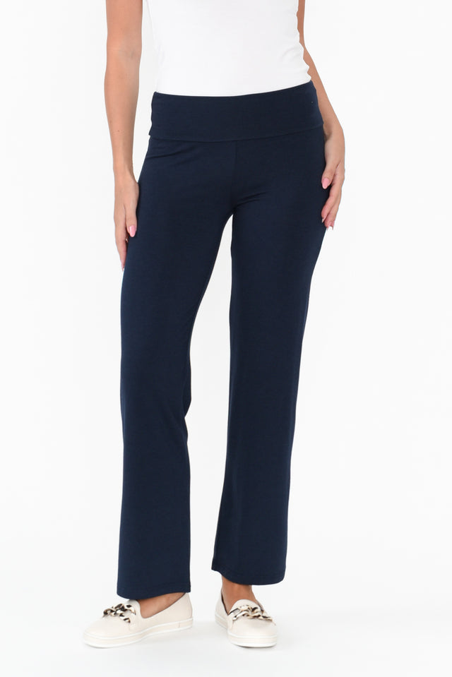 Pamela Dark Navy Bamboo Pants - Petite length_Full rise_High print_Plain colour_Navy PANTS   alt text|model:MJ;wearing:S image 1
