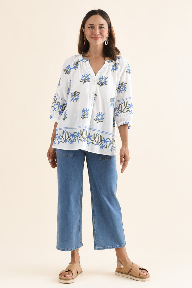 Pandora White Floral Embroidered Cotton Top,Full Body,Brunette model,alt text|model:Cara image 2