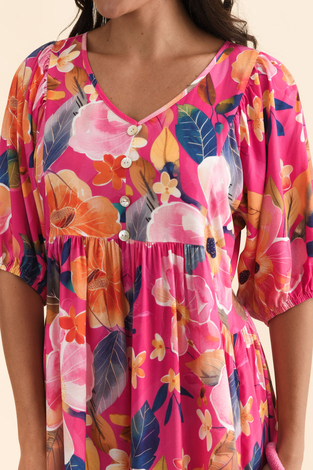 Pansy Pink Floral Pocket Dress,Brunette model,alt text|model:Brontie image 7