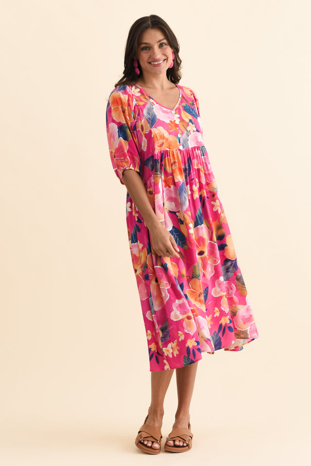 Pansy Pink Floral Pocket Dress,Brunette model,alt text|model:Brontie image 4