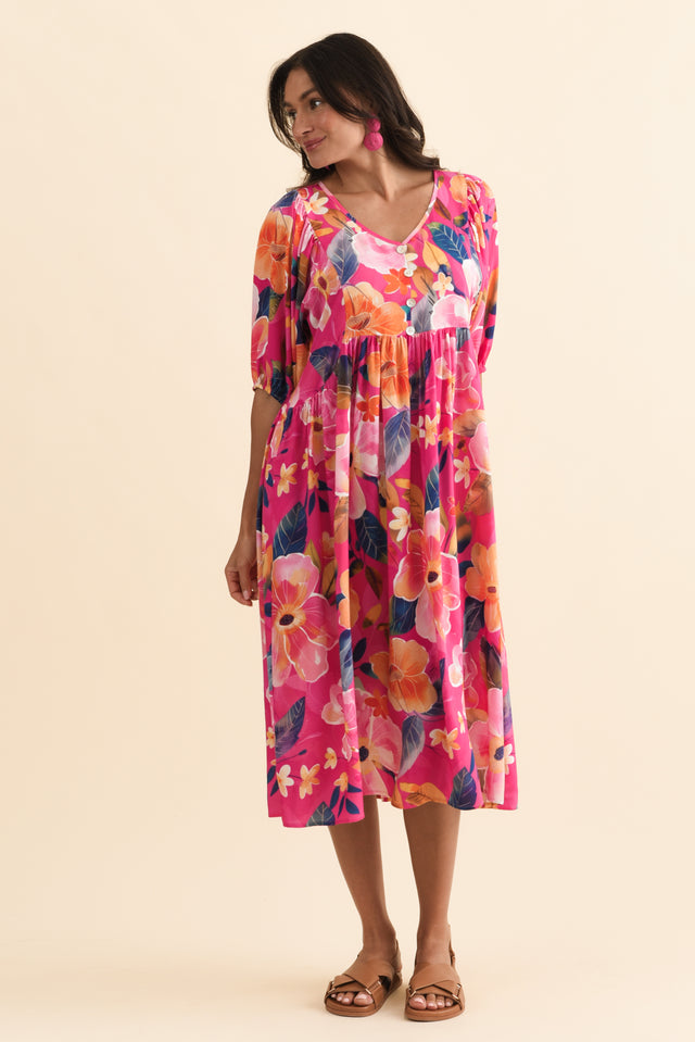 Pansy Pink Floral Pocket Dress,Brunette model,alt text|model:Brontie image 8