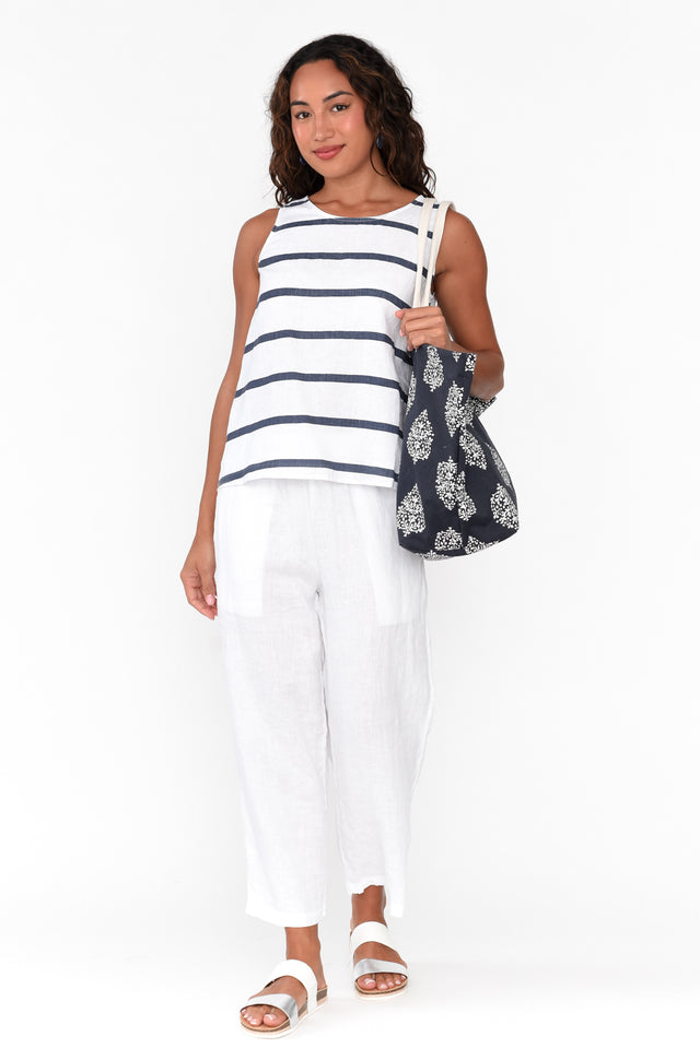 Paolina Blue Stripe Linen Tank