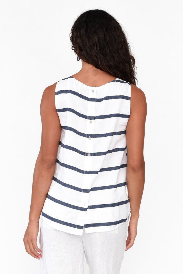 Paolina Blue Stripe Linen Tank