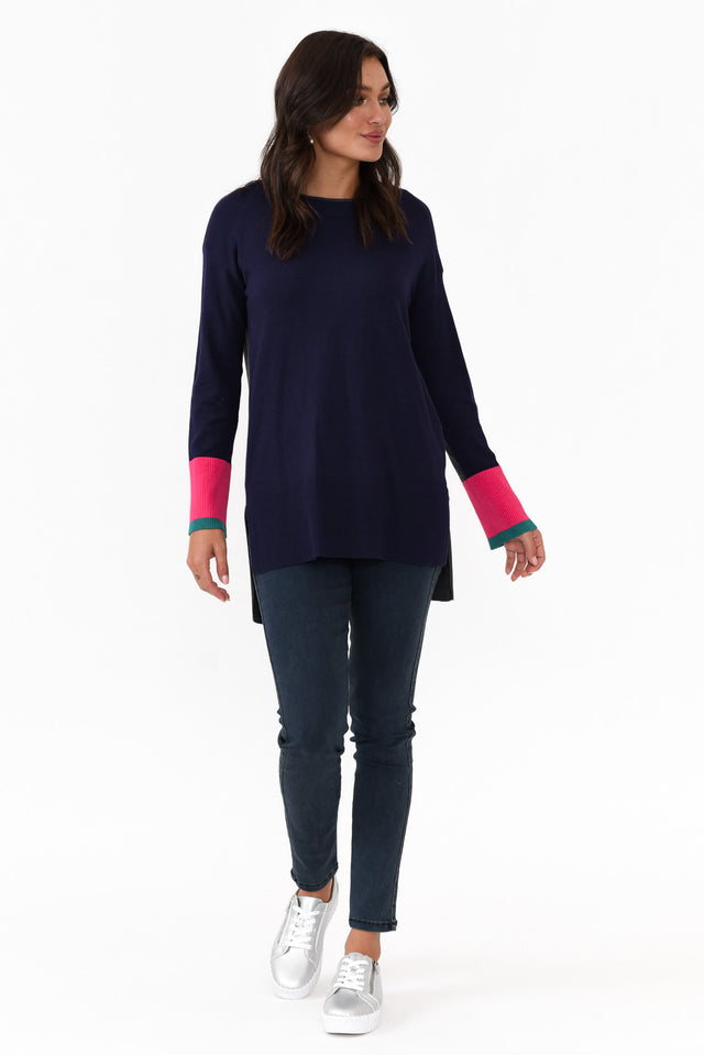 Paris Navy Colour Block Knit Jumper
