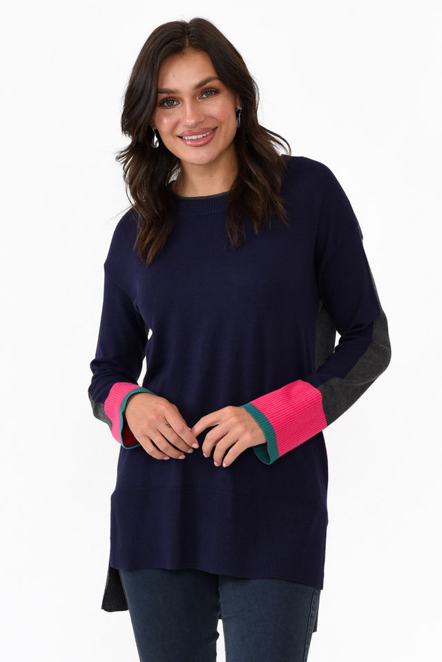 Paris Navy Colour Block Knit Jumper