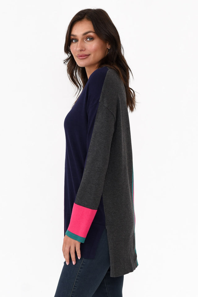 Paris Navy Colour Block Knit Jumper