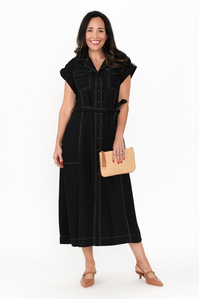 Patricia Black Cotton Blend Tie Dress,Brunette model,alt text|model:Nicole