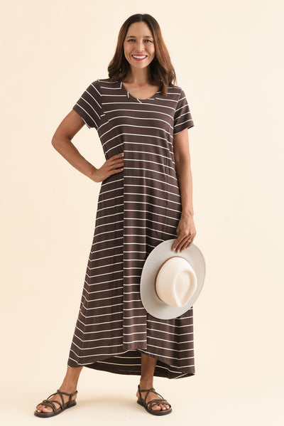 Patrick Dark Brown Stripe Cotton Pocket Dress