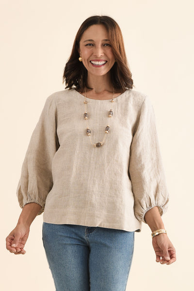 Pattison Natural Linen Puff Sleeve Top