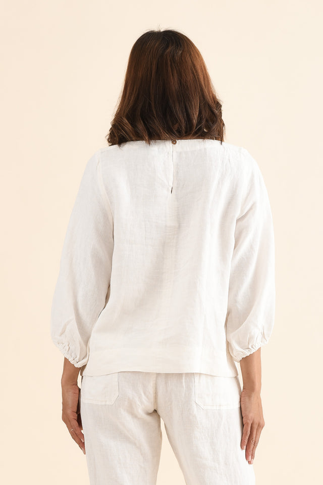 Pattison White Linen Puff Sleeve Top,Back,Brunette model,alt text|model:Cara image 4