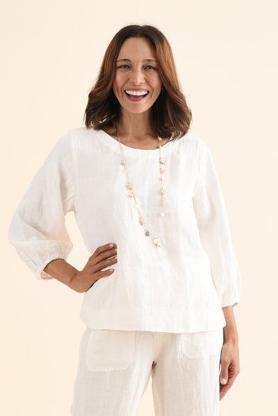 Pattison White Linen Puff Sleeve Top