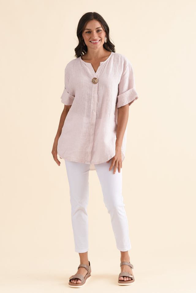 Payton Blush Linen Button Top,Full Body,Brunette model,alt text|model:Brontie image 2