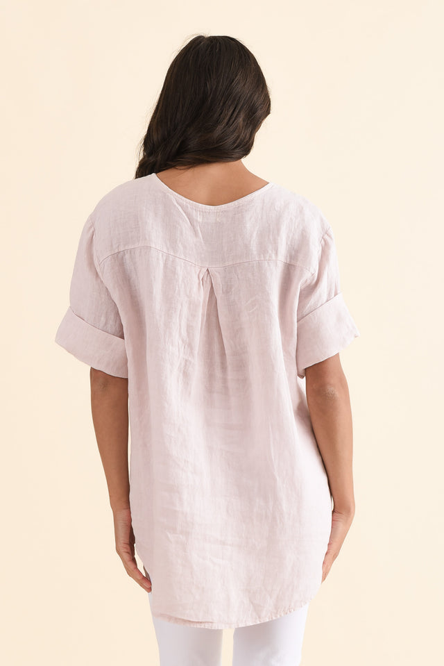 Payton Blush Linen Button Top,Back,Brunette model,alt text|model:Brontie image 4