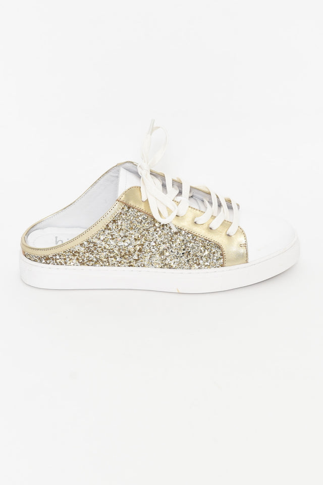 Paz Gold Glitter Leather Mule Sneaker