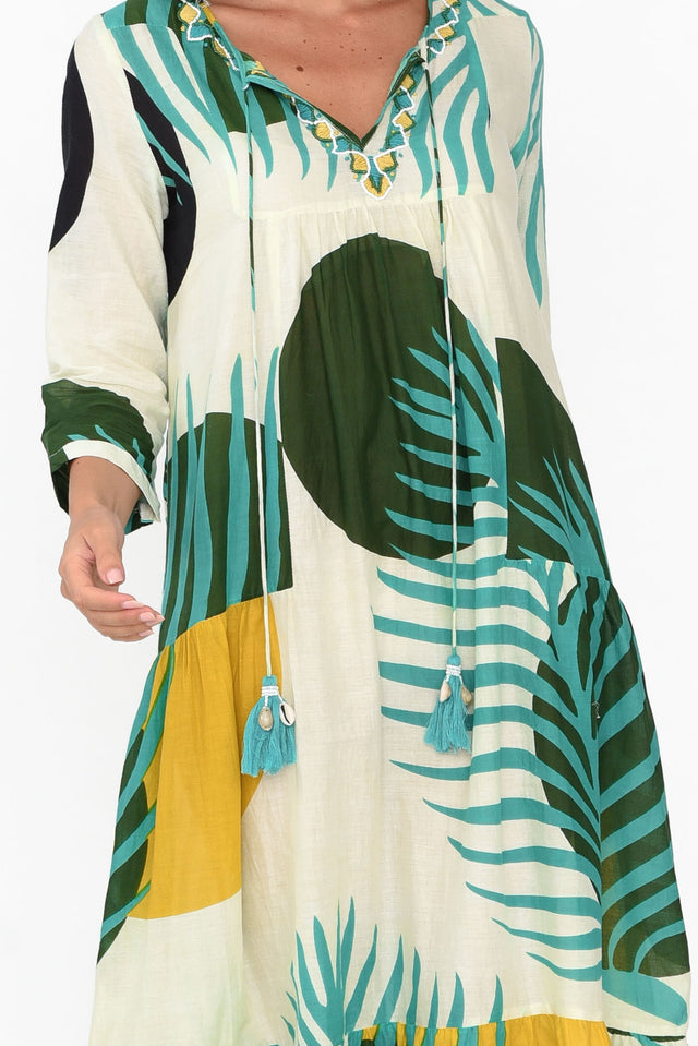 Paz Green Tropical Cotton Dress image 5