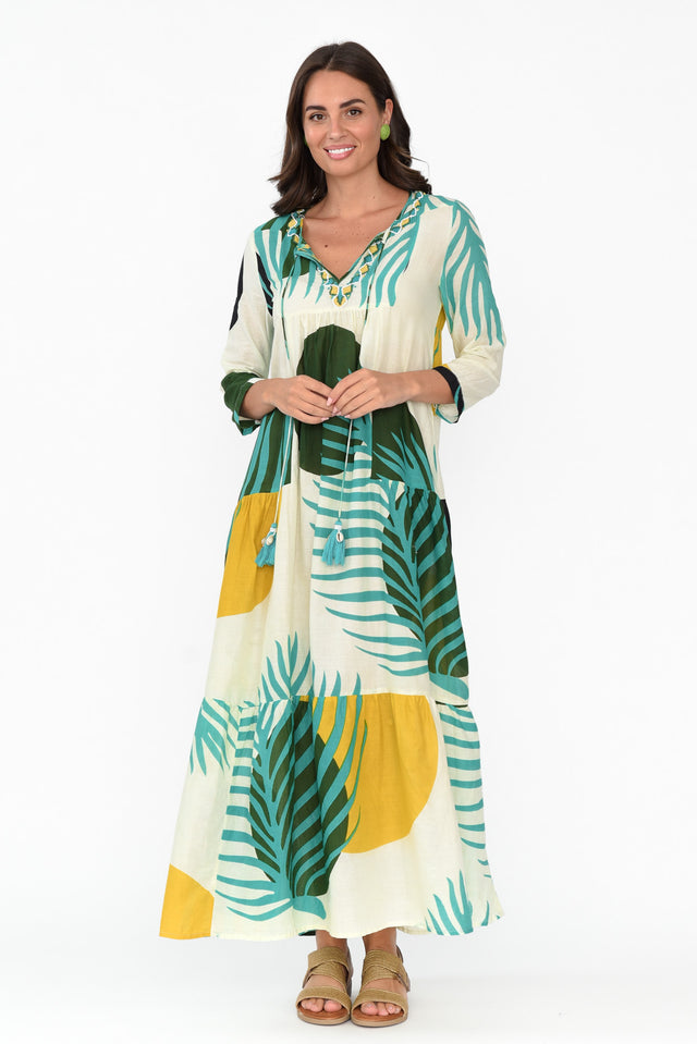 Paz Green Tropical Cotton Dress image 6