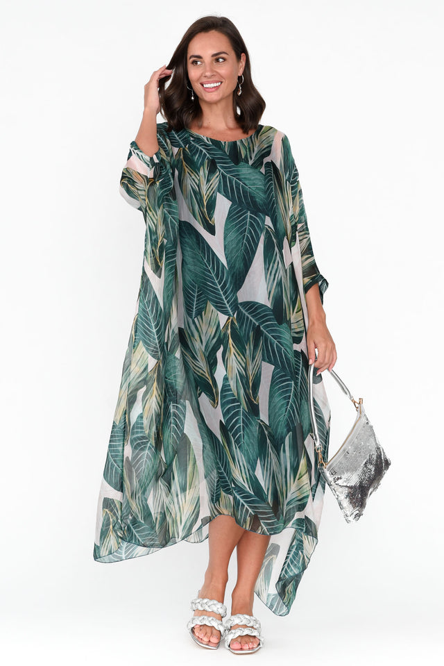 Penda Green Leaf Silk Dress