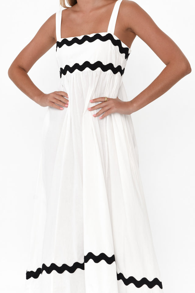 Perko White Trim Cotton Midi Dress image 6