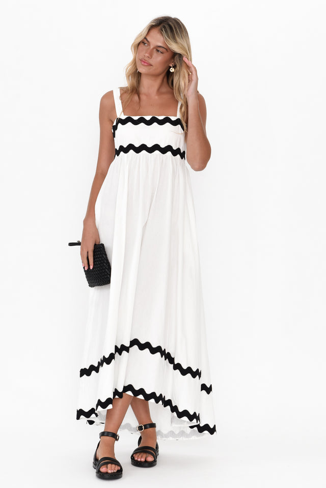 Perko White Trim Cotton Midi Dress banner image