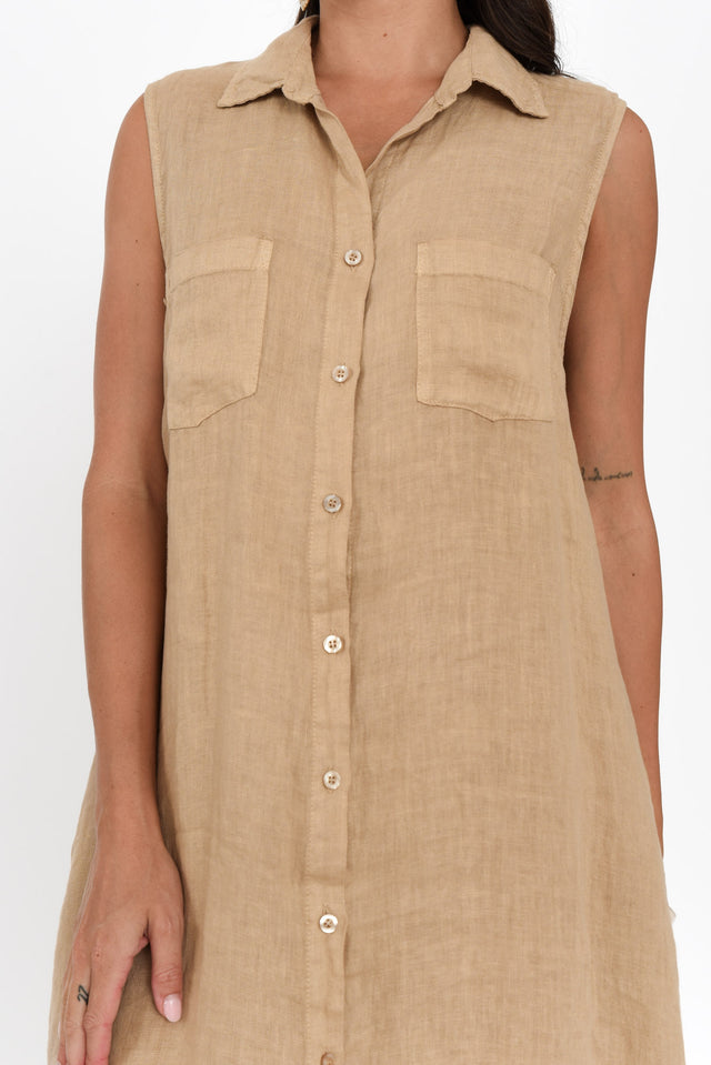 Perla Mocha Linen Button Dress,Brunette model,alt text|model:Brontie image 6