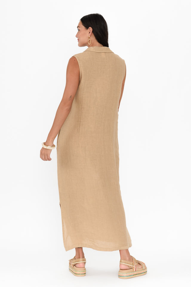 Perla Mocha Linen Button Dress,Brunette model,alt text|model:Brontie image 5