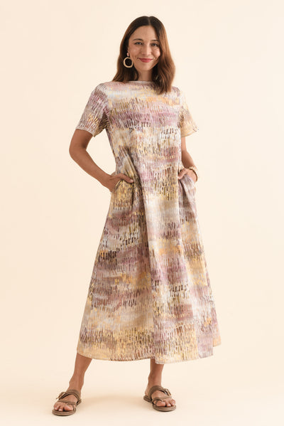 Perlina Yellow Abstract Linen Dress