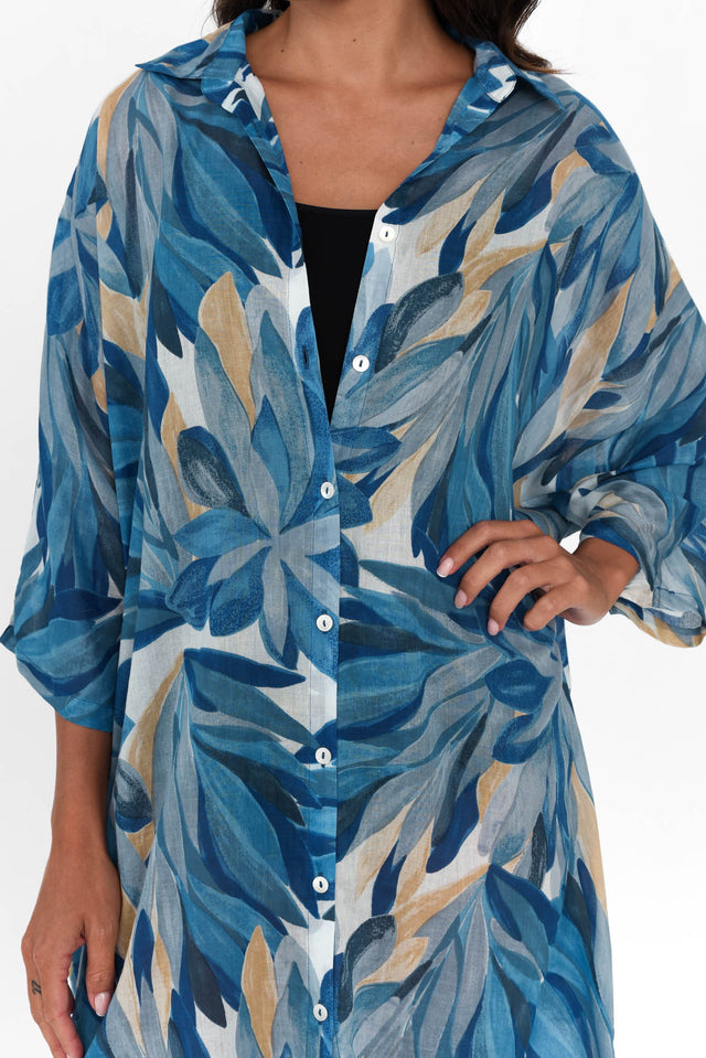 Perri Blue Blossom Cotton Relaxed Shirt image 5