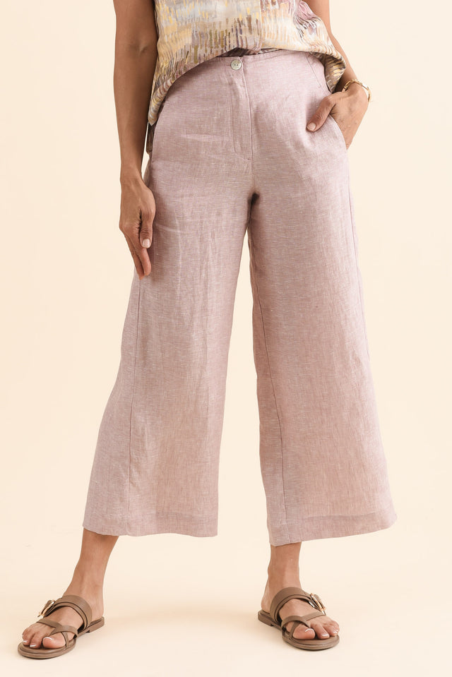 Persia Blush Linen Pocket Pants,Front,Brunette model,alt text|model:Cara image 1