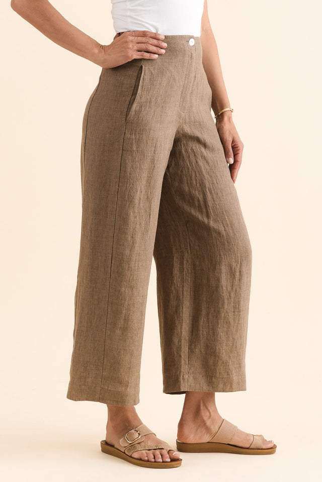 Persia Mocha Linen Pocket Pants,Side,Brunette model,alt text|model:Cara image 3